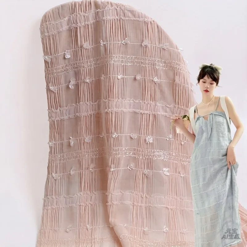 Fresh Striped Pleated Embroidered Fabric Women's Dress Pendant Slightly Transparent Dress Wedding Curtain Decorative Fabric
Fresh Striped Pleated Embroidered Fabric Women's Dress Pendant Slightly Transparent Dress Wedding Curtain Decorative Fabric