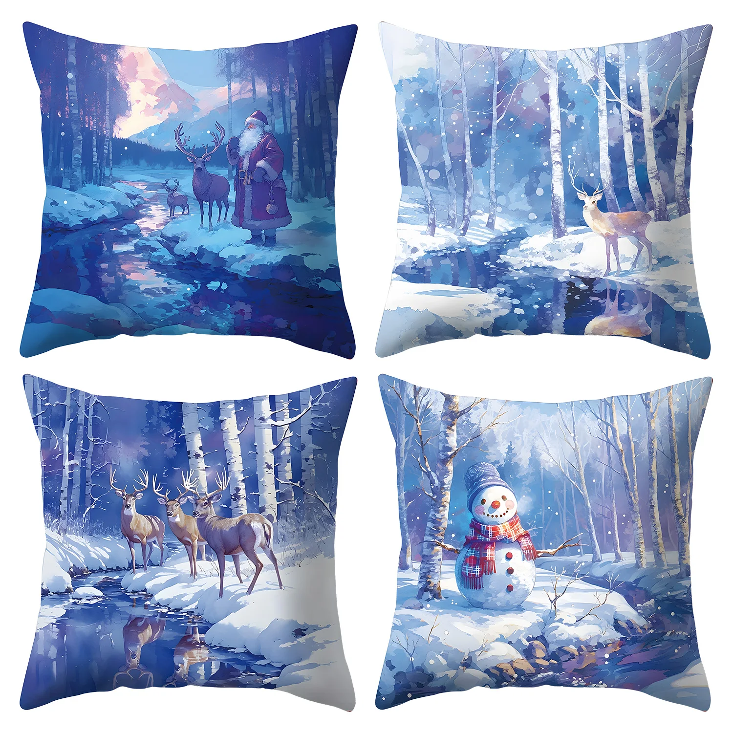 4 Pcs Yuletide Blue-Purple Themed Pillows Christmas Decorative Cushions with Snowman Reindeer Elements for Holiday Home
4 Pcs Yuletide Blue-Purple Themed Pillows Christmas Decorative Cushions with Snowman Reindeer Elements for Holiday Home