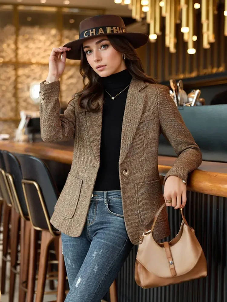 Autumn Winter New Chic Blazer Coats Women's Woolen Jackets Long Sleeve Notched Vintage Thick Outerwears Elegant Female Clothes
Autumn Winter New Chic Blazer Coats Women's Woolen Jackets Long Sleeve Notched Vintage Thick Outerwears Elegant Female Clothes