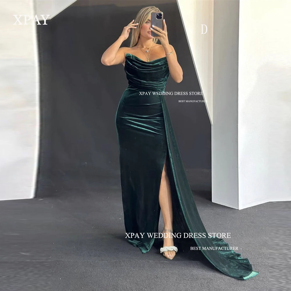 XPAY Strapless Royal Green Velvet Prom Dresses Split Pleats Sexy Party Dresses Women Evening Gowns Plus Size Vestido de fiesta
XPAY Strapless Royal Green Velvet Prom Dresses Split Pleats Sexy Party Dresses Women Evening Gowns Plus Size Vestido de fiesta