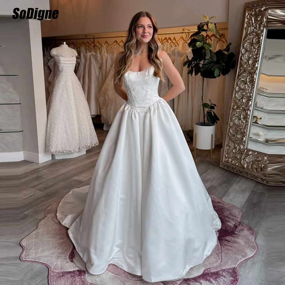  SoDigne A-line Satin Wedding Dresses Sleeveless Appliques Bridal Dress 2026 Long Bride Gown vestidos de novia Customized
SoDigne A-line Satin Wedding Dresses Sleeveless Appliques Bridal Dress 2026 Long Bride Gown vestidos de novia Customized