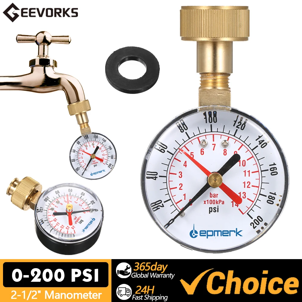 0-200 PSI Pressure Gauge 2- 1/2" Pressure Gauge Water Pressure Test Pressure Gauge 3/4" Female Hose Thread with Red Pointer
0-200 PSI Pressure Gauge 2- 1/2" Pressure Gauge Water Pressure Test Pressure Gauge 3/4" Female Hose Thread with Red Pointer