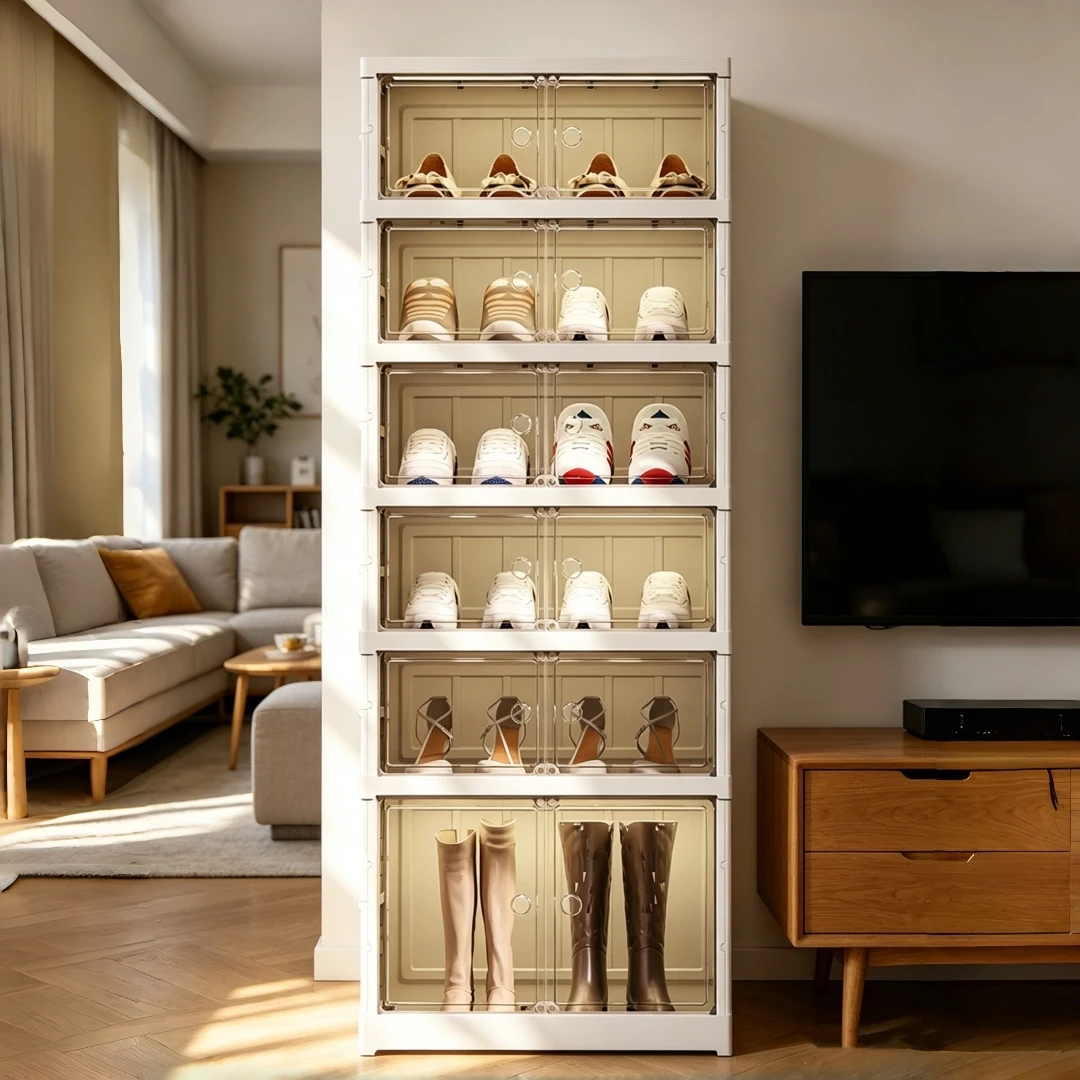 1PCS-6-story foldable shoe rack storage rack, suitable for wardrobes with wheels, plastic foldable shoe rack, suitable for front door entrance, stackable transparent foldable shoe storage box, high shoe cabinet
1PCS-6-story foldable shoe rack storage rack, suitable for wardrobes with wheels, plastic foldable shoe rack, suitable for front door entrance, stackable transparent foldable shoe storage box, high shoe cabinet