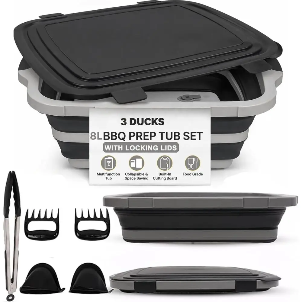 Portable 8L BBQ Prep Tub with Locking Board, Tongs, Claws & Heat-Resistant Gloves
Portable 8L BBQ Prep Tub with Locking Board, Tongs, Claws & Heat-Resistant Gloves