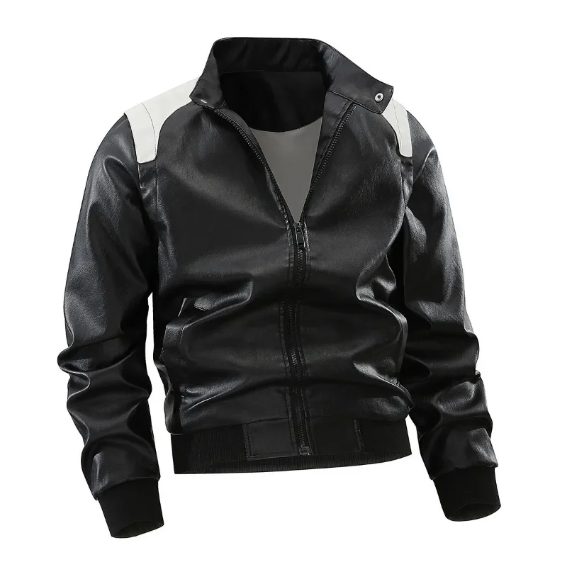 Men's New Fall Color Matching Faux Leather Casual Punk Stand Collar Leather Jacket
Men's New Fall Color Matching Faux Leather Casual Punk Stand Collar Leather Jacket