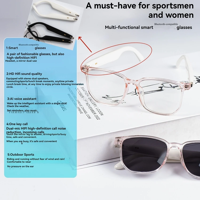 Smart Bluetooth-Compatible Glasses Multi-Function Headset Listen to Music/Calls/Sports/Cycling/Hiking
Smart Bluetooth-Compatible Glasses Multi-Function Headset Listen to Music/Calls/Sports/Cycling/Hiking