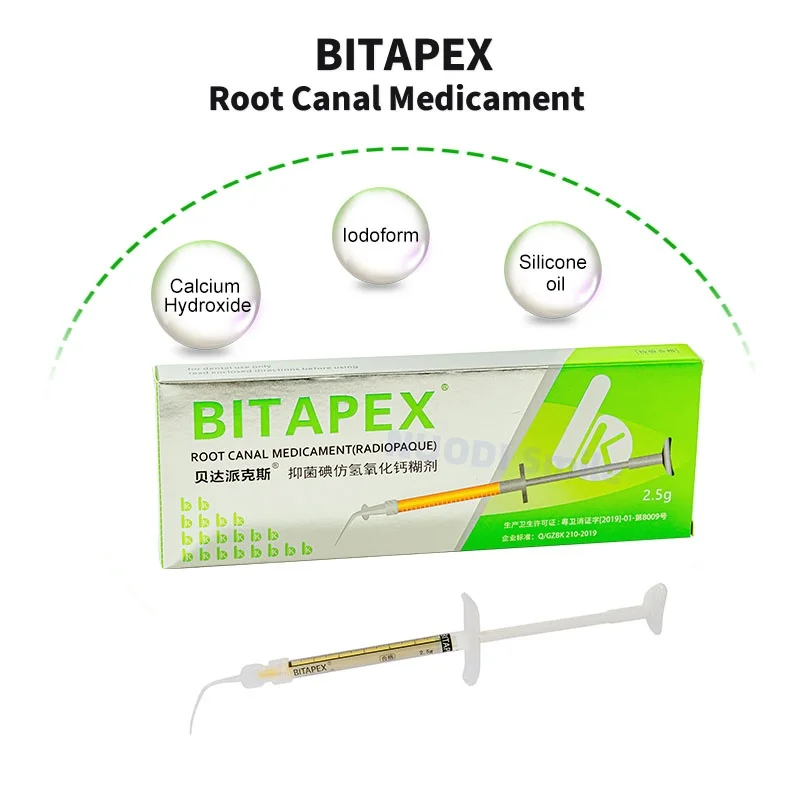 2.5g/Syringe BITAPEX Dental Iodoform Calcium Hydroxide Paste Root Canal Disinfection Filling Dental Material Antibacterial Cream
2.5g/Syringe BITAPEX Dental Iodoform Calcium Hydroxide Paste Root Canal Disinfection Filling Dental Material Antibacterial Cream