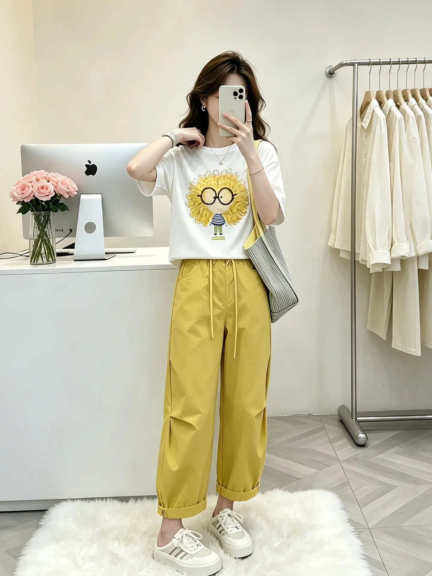 Summer Anti-Aging Set Women's Cute Short Sleeve T-Shirt High Waist Elastic Waist Straight Leg Pants Two-Piece Set Fashionable
Summer Anti-Aging Set Women's Cute Short Sleeve T-Shirt High Waist Elastic Waist Straight Leg Pants Two-Piece Set Fashionable