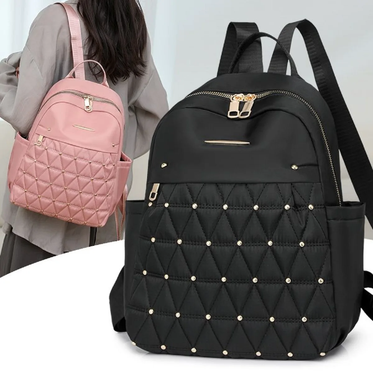 Женский рюкзак из ткани Оксфорд, большая вместительная уличная дорожная сумка, модная сумка через плечо с двойными заклепками
Женский рюкзак из ткани Оксфорд, большая вместительная уличная дорожная сумка, модная сумка через плечо с двойными заклепками