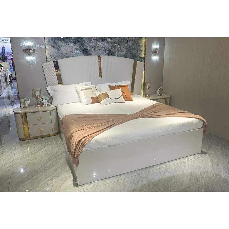 Modern Luxury Wood Frame White Full King Size Bed Set Villa Double Leather Headboard Wooden Home Furniture Bedroom Sets
Modern Luxury Wood Frame White Full King Size Bed Set Villa Double Leather Headboard Wooden Home Furniture Bedroom Sets