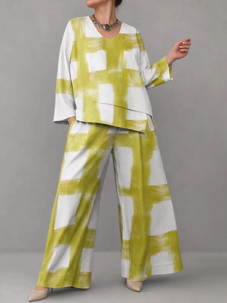 UOOZEE Women's Casual 2 Piece Set Contrast Color Printed V-Neck Long Sleeves Asymmetric Tops & High Waisted Wide Leg Pants
UOOZEE Women's Casual 2 Piece Set Contrast Color Printed V-Neck Long Sleeves Asymmetric Tops & High Waisted Wide Leg Pants