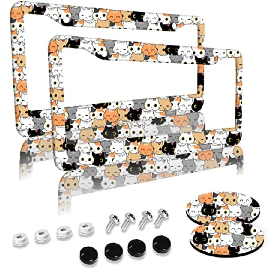 Cute Cat Pattern License Plate Frames 2 Pack 2 Holes Aluminum License Plate Cover with 2 Pcs Car Coasters and Screw and Black S
Cute Cat Pattern License Plate Frames 2 Pack 2 Holes Aluminum License Plate Cover with 2 Pcs Car Coasters and Screw and Black S