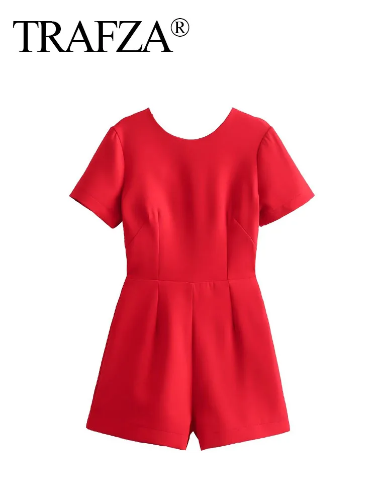TRAFZA Summer Chic Rompers Woman Trendy Red O-Neck Short Sleeves Back Hollow Out Bow Decorate Female High Street Jumpsuits
TRAFZA Summer Chic Rompers Woman Trendy Red O-Neck Short Sleeves Back Hollow Out Bow Decorate Female High Street Jumpsuits
