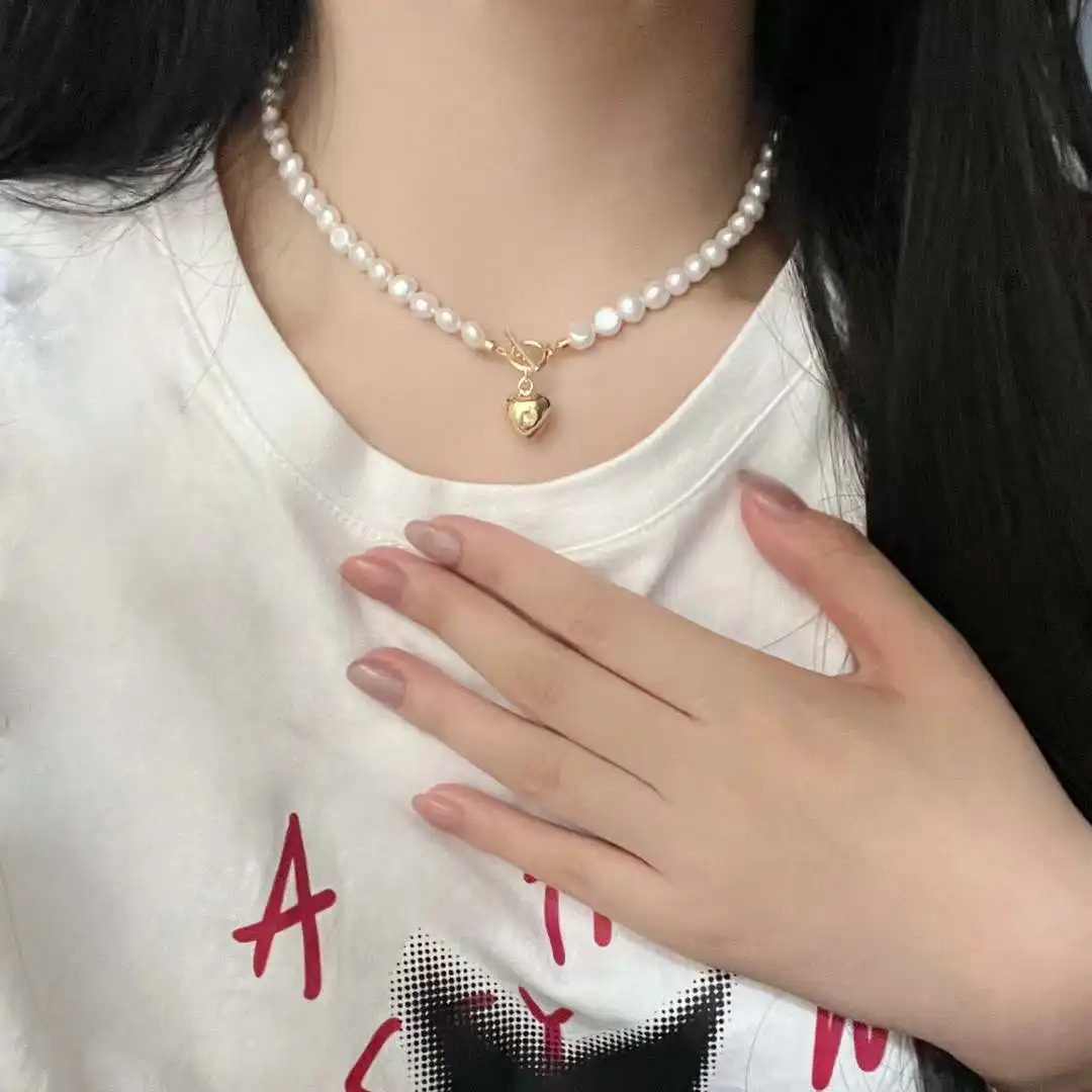 Natural Freshwater Baroque Pearl Necklace, 7-7.5mm, Elegant Love OT Clasp Neckchain
Natural Freshwater Baroque Pearl Necklace, 7-7.5mm, Elegant Love OT Clasp Neckchain