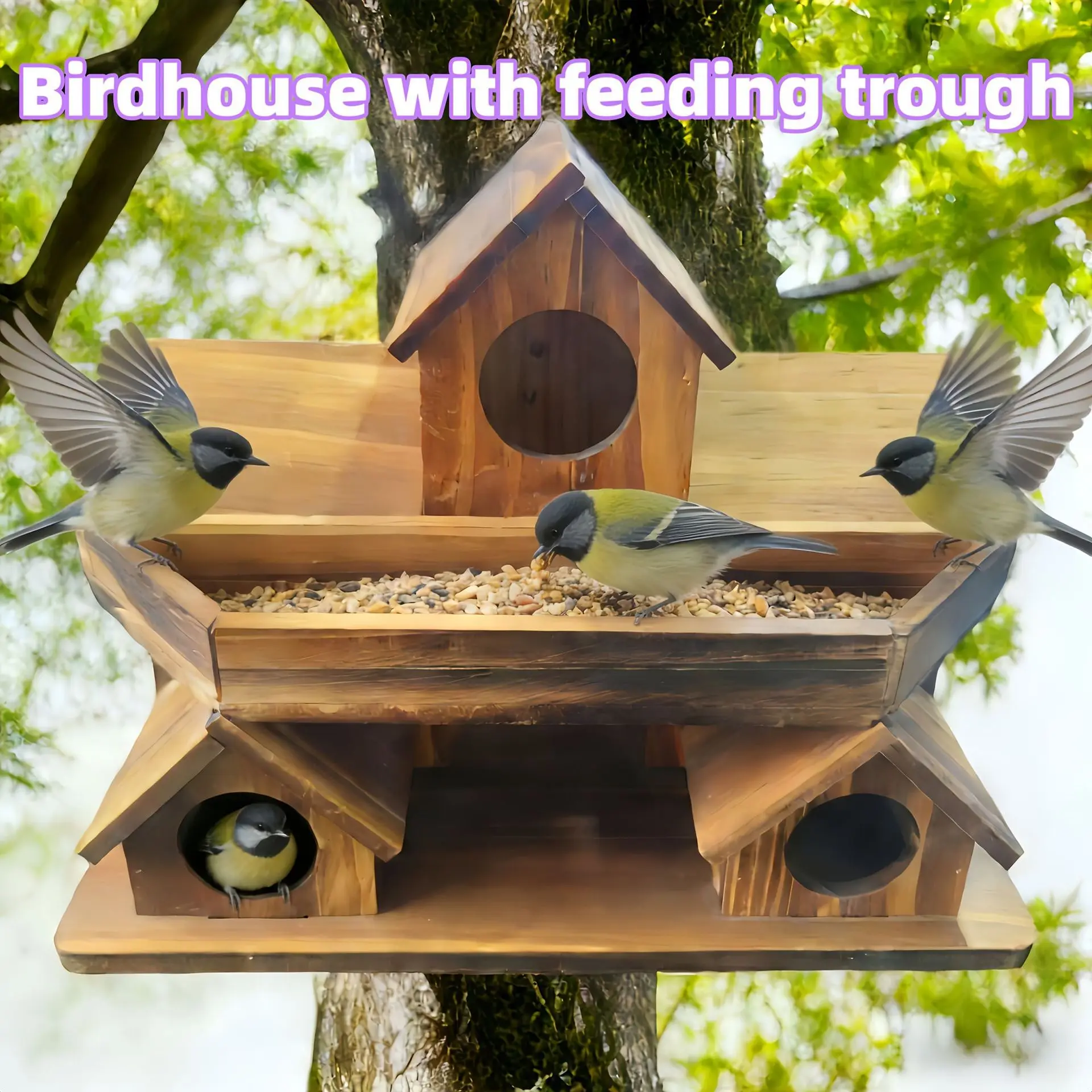 Hanging Wooden Bird House with Feeding Tray, Outdoor Bird Feeder & Breeding Box for Garden Decoration
Hanging Wooden Bird House with Feeding Tray, Outdoor Bird Feeder & Breeding Box for Garden Decoration
