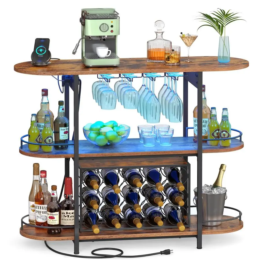 Bar Cabinet with LED Lights and Power Outlets, Freestanding Coffee Bar Wine Cabinet, Wine Rack, Glass Holder, Mini Bar for Liquo
Bar Cabinet with LED Lights and Power Outlets, Freestanding Coffee Bar Wine Cabinet, Wine Rack, Glass Holder, Mini Bar for Liquo
