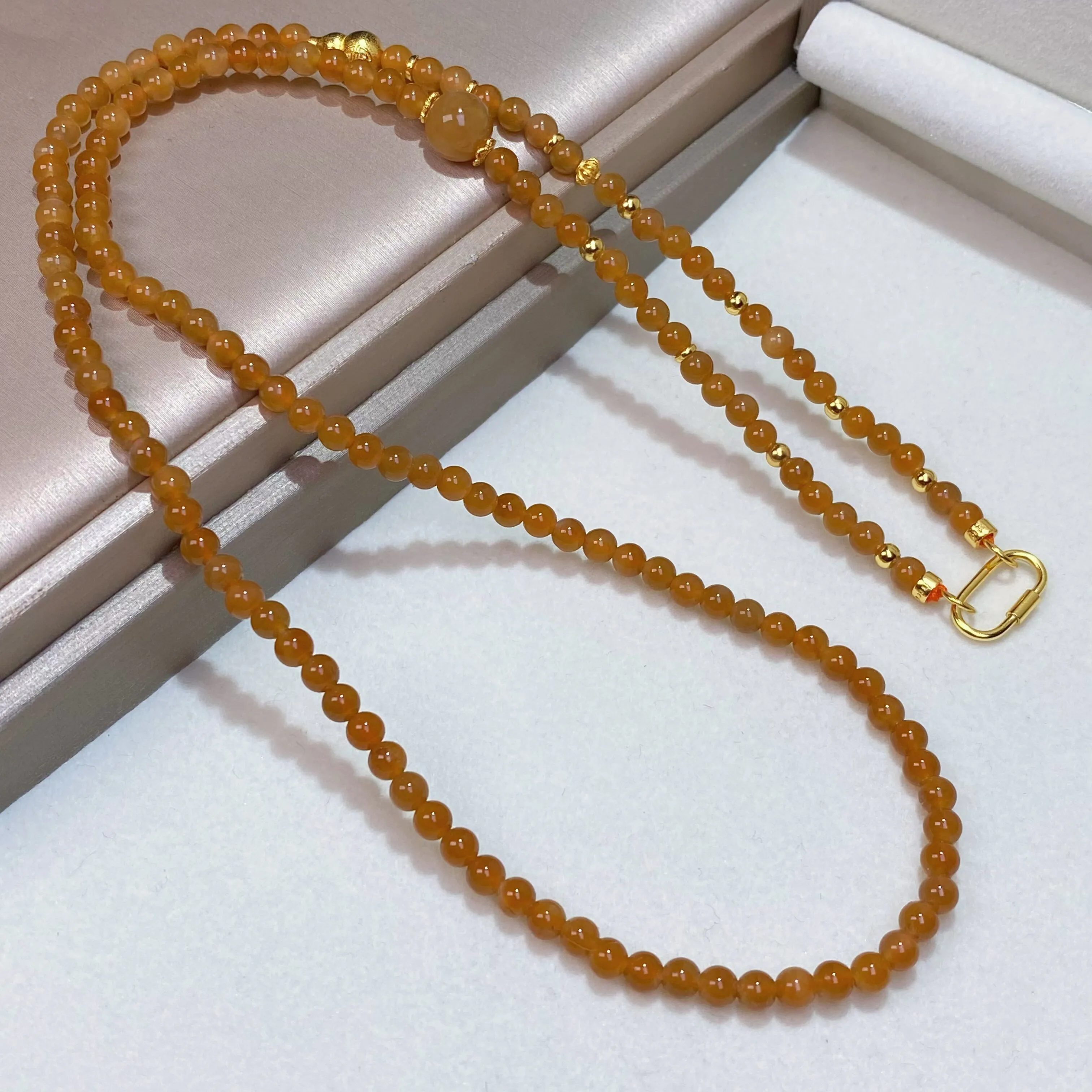 Natural Caramel Hetian Jade Necklace, 4mm Round Beads, S925 Silver Pendant Chain
Natural Caramel Hetian Jade Necklace, 4mm Round Beads, S925 Silver Pendant Chain