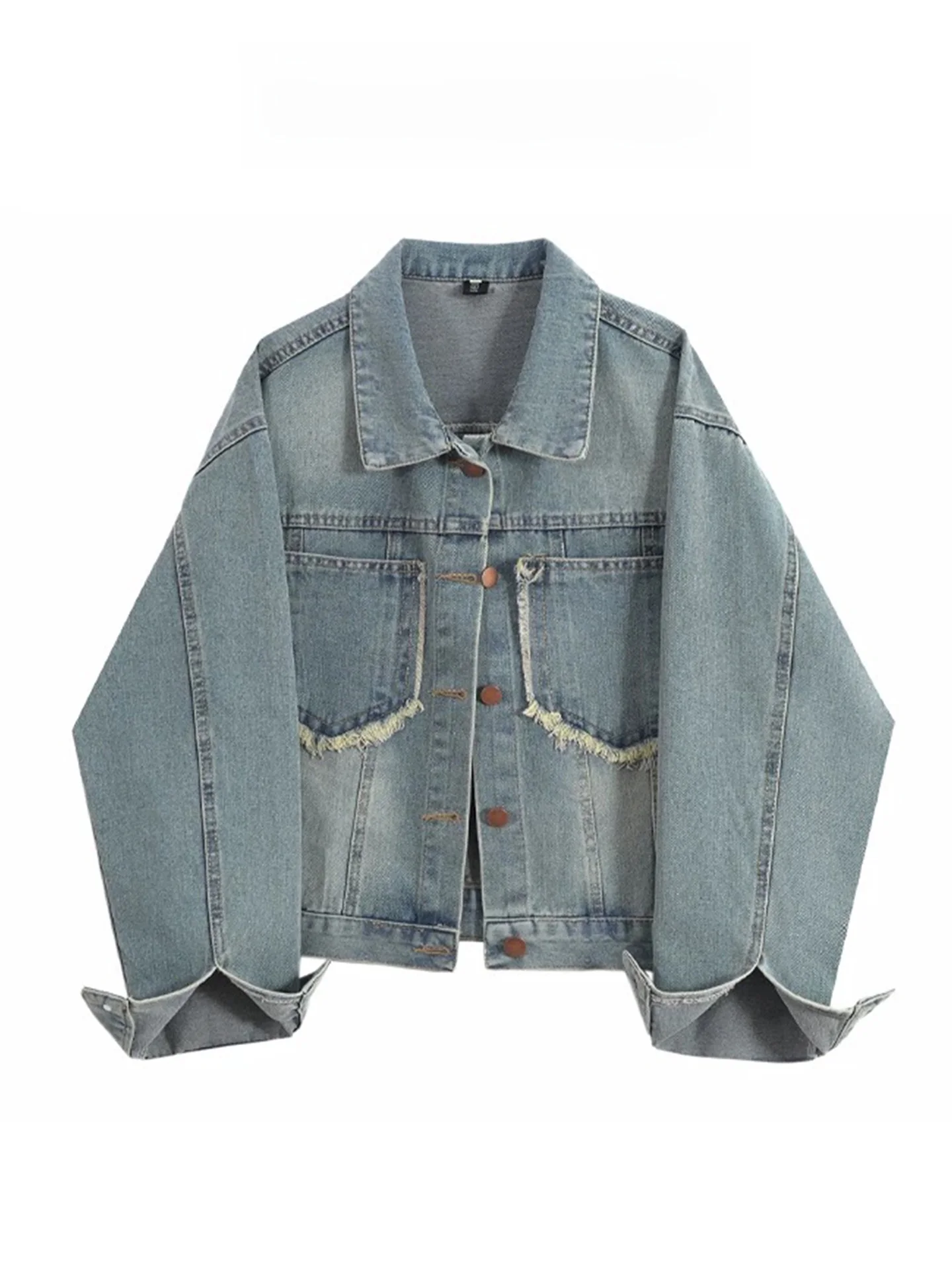 Retro Frayed Hem Denim Jacket Women's Loose Collar Short Style Spring Autumn New Design Casual Fashion Ladies' Top
Retro Frayed Hem Denim Jacket Women's Loose Collar Short Style Spring Autumn New Design Casual Fashion Ladies' Top
