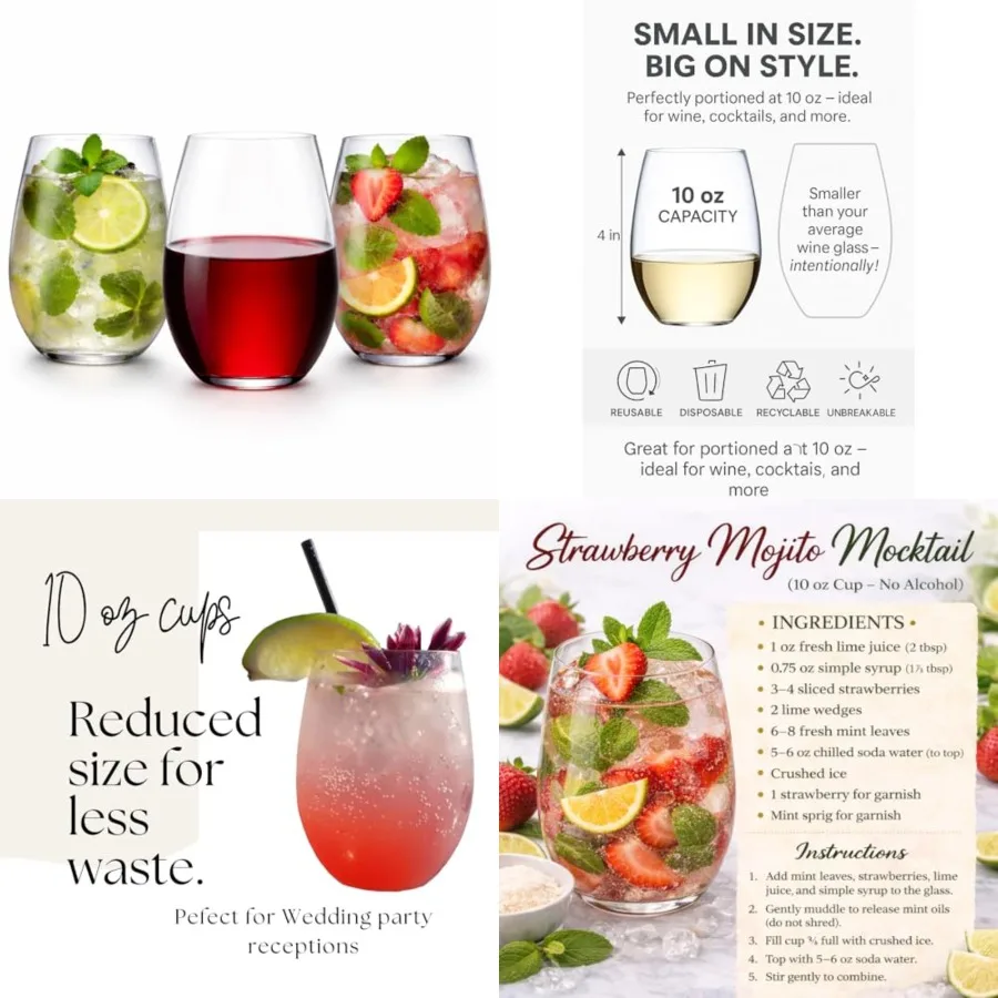 48 piece 10 Ounce Stemless Unbreakable Crystal Clear Plastic Wine Glasses Small Size Cups 10 Ounces
48 piece 10 Ounce Stemless Unbreakable Crystal Clear Plastic Wine Glasses Small Size Cups 10 Ounces