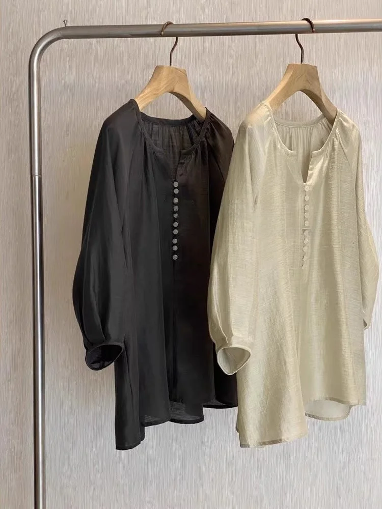 Свободная женская рубашка из ацетатного льна с круглым вырезом, однотонная, на пуговицах, для повседневной носки
Свободная женская рубашка из ацетатного льна с круглым вырезом, однотонная, на пуговицах, для повседневной носки