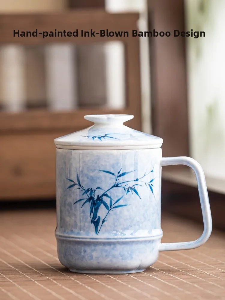 Elegant Chinese Style Tea Cup with Lid for Office Use Water Separation Mug Hand-Painted Ceramic Style Blue Bamboo
Elegant Chinese Style Tea Cup with Lid for Office Use Water Separation Mug Hand-Painted Ceramic Style Blue Bamboo