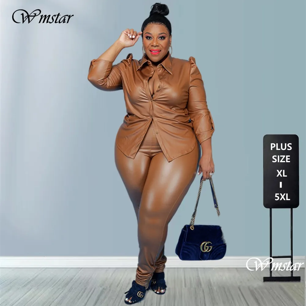 Plus Size Women Clothing PU Two Pieces Sets Office Lay Long Sleeve Top Trousers Solid Fashion New Outfits Wholesale Dropshipping
Plus Size Women Clothing PU Two Pieces Sets Office Lay Long Sleeve Top Trousers Solid Fashion New Outfits Wholesale Dropshipping