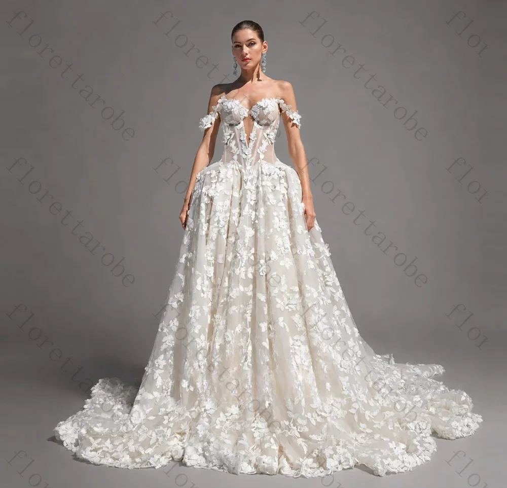 Customized Off Shoulder V Neck A Line Wedding Dress 3D Floral Applique Embroidery Lace Up Back Chapel Train Floor Bridal Gown
Customized Off Shoulder V Neck A Line Wedding Dress 3D Floral Applique Embroidery Lace Up Back Chapel Train Floor Bridal Gown