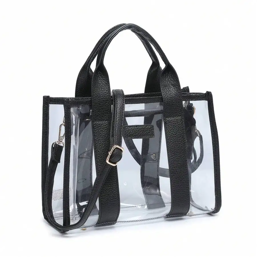 Clear PVC Tote Bag With Black Leather Straps For Stadium Beach Travel Shopping
Clear PVC Tote Bag With Black Leather Straps For Stadium Beach Travel Shopping