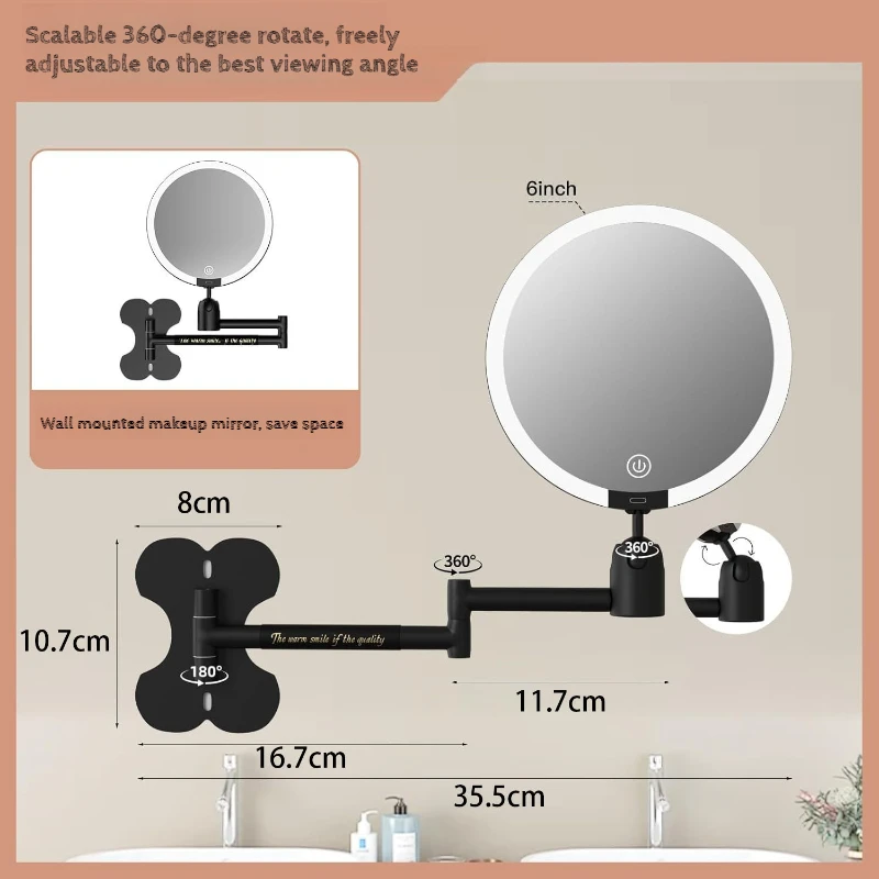 Wall Mounted Bath Mirrors Folding Mirror Non Punching Double Sided 360 Degree Hairstyling Mirror Bathroom LED Light Household
Wall Mounted Bath Mirrors Folding Mirror Non Punching Double Sided 360 Degree Hairstyling Mirror Bathroom LED Light Household