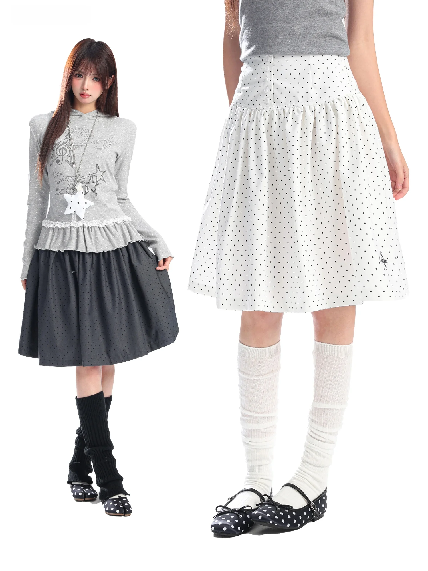 White Polka Dot A-Line Midi Skirt High Waist Slimming Versatile Umbrella Skirt for Women Casual Sle Comfortable Fit
White Polka Dot A-Line Midi Skirt High Waist Slimming Versatile Umbrella Skirt for Women Casual Sle Comfortable Fit