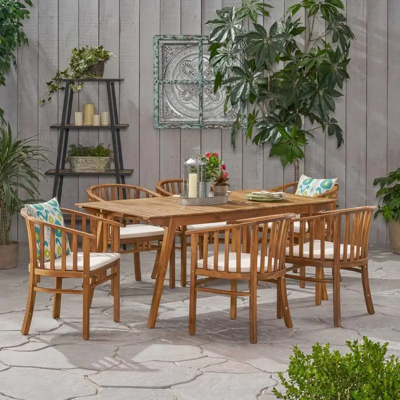 Outdoor 6-Seater Acacia Wood Dining Set with Cushions in Cream Finish
Outdoor 6-Seater Acacia Wood Dining Set with Cushions in Cream Finish