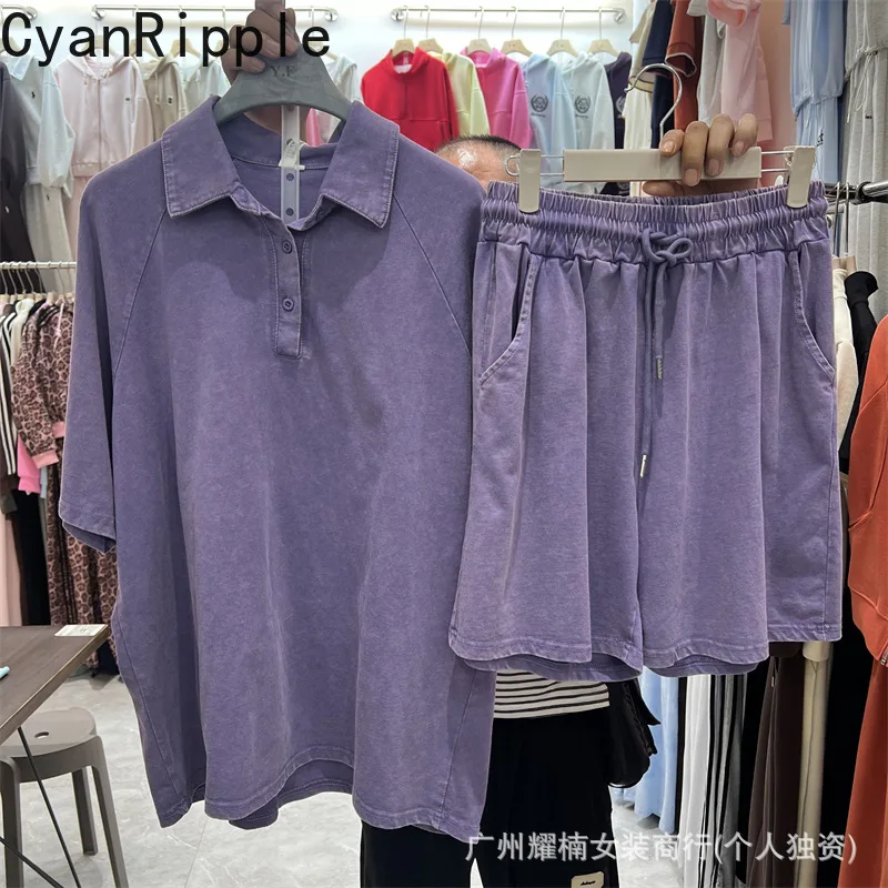Vintage Spring Summer Women Two-piece Set Turn-down Collar Short Sleeve T-short Top + Elastic Waist Casual Wide Leg Shorts Suits
Vintage Spring Summer Women Two-piece Set Turn-down Collar Short Sleeve T-short Top + Elastic Waist Casual Wide Leg Shorts Suits