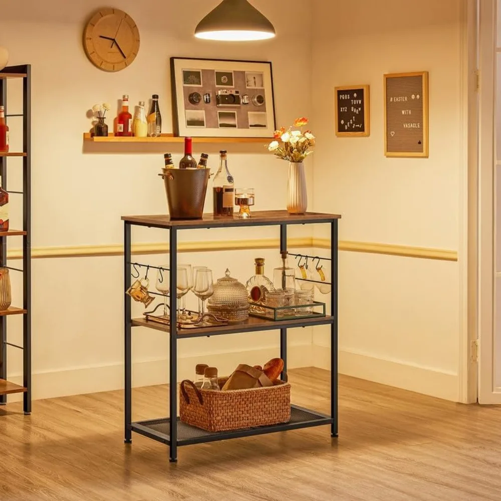 Kitchen island, microwave rack with 3 open shelves, 6 hooks, metal frame, kitchen shelf, brown and black
Kitchen island, microwave rack with 3 open shelves, 6 hooks, metal frame, kitchen shelf, brown and black