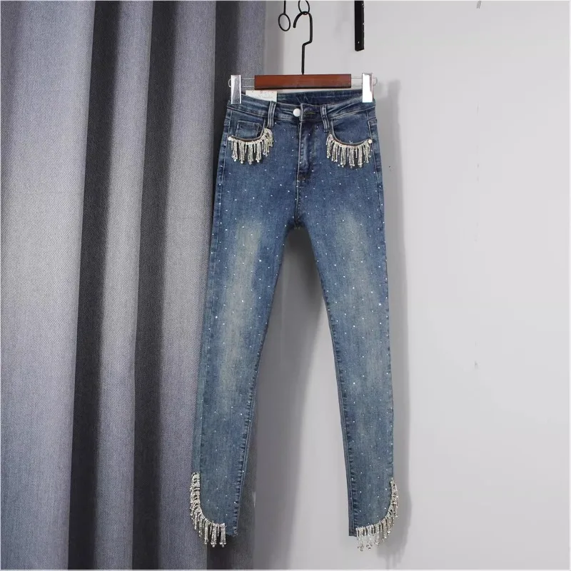 Fashion Y2k Pencil Pants 2025 Spring High Quality Hot Drilling 9 Points Jeans High Waist Slim Skinny Pant Hip Denim Pants Women
Fashion Y2k Pencil Pants 2025 Spring High Quality Hot Drilling 9 Points Jeans High Waist Slim Skinny Pant Hip Denim Pants Women