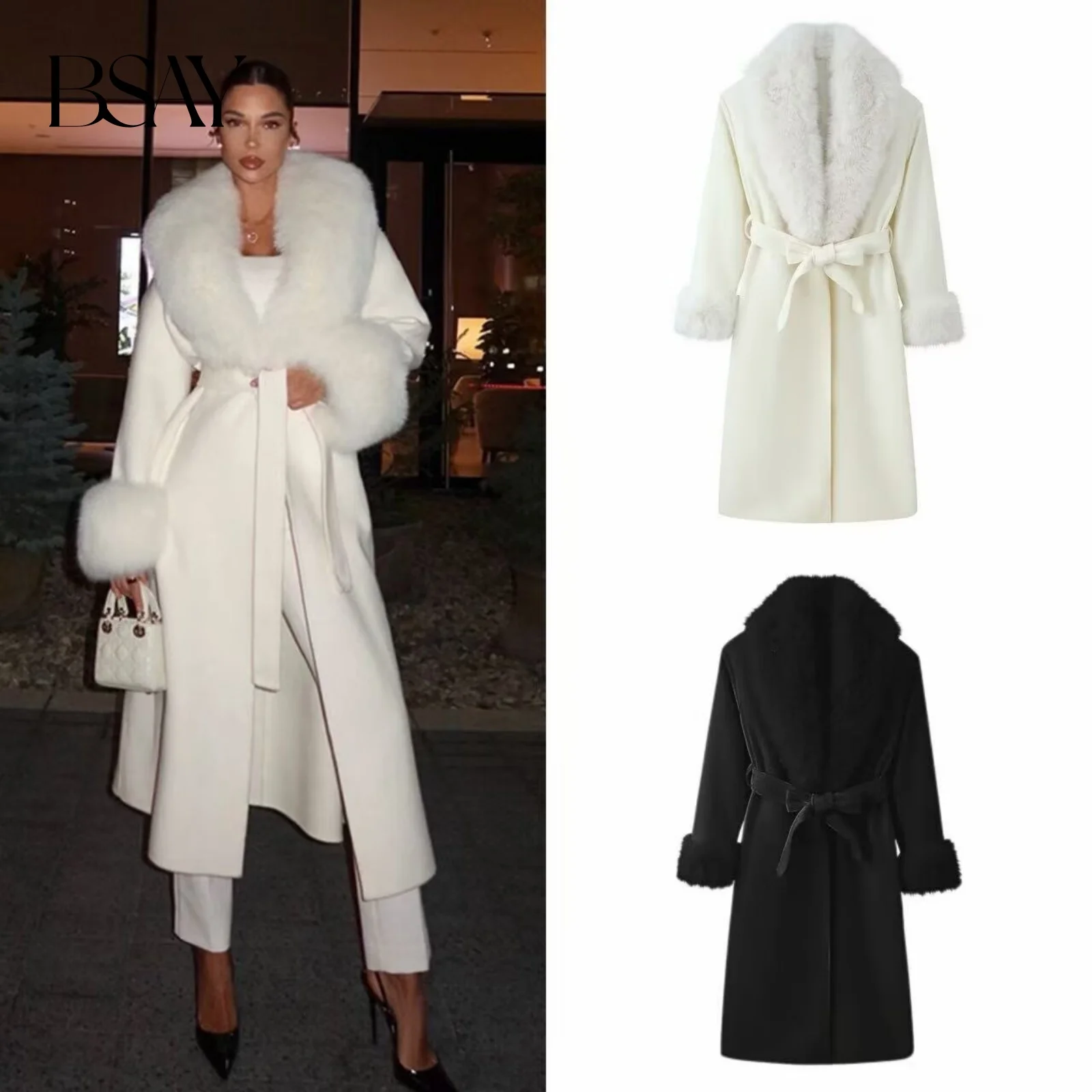 BSAY Fur Collar Lace Up Woolen Long Coat for Women Fashion Autumn Winter New Solid Color Long Sleeved Lapel Coats Jacket Mujer
BSAY Fur Collar Lace Up Woolen Long Coat for Women Fashion Autumn Winter New Solid Color Long Sleeved Lapel Coats Jacket Mujer