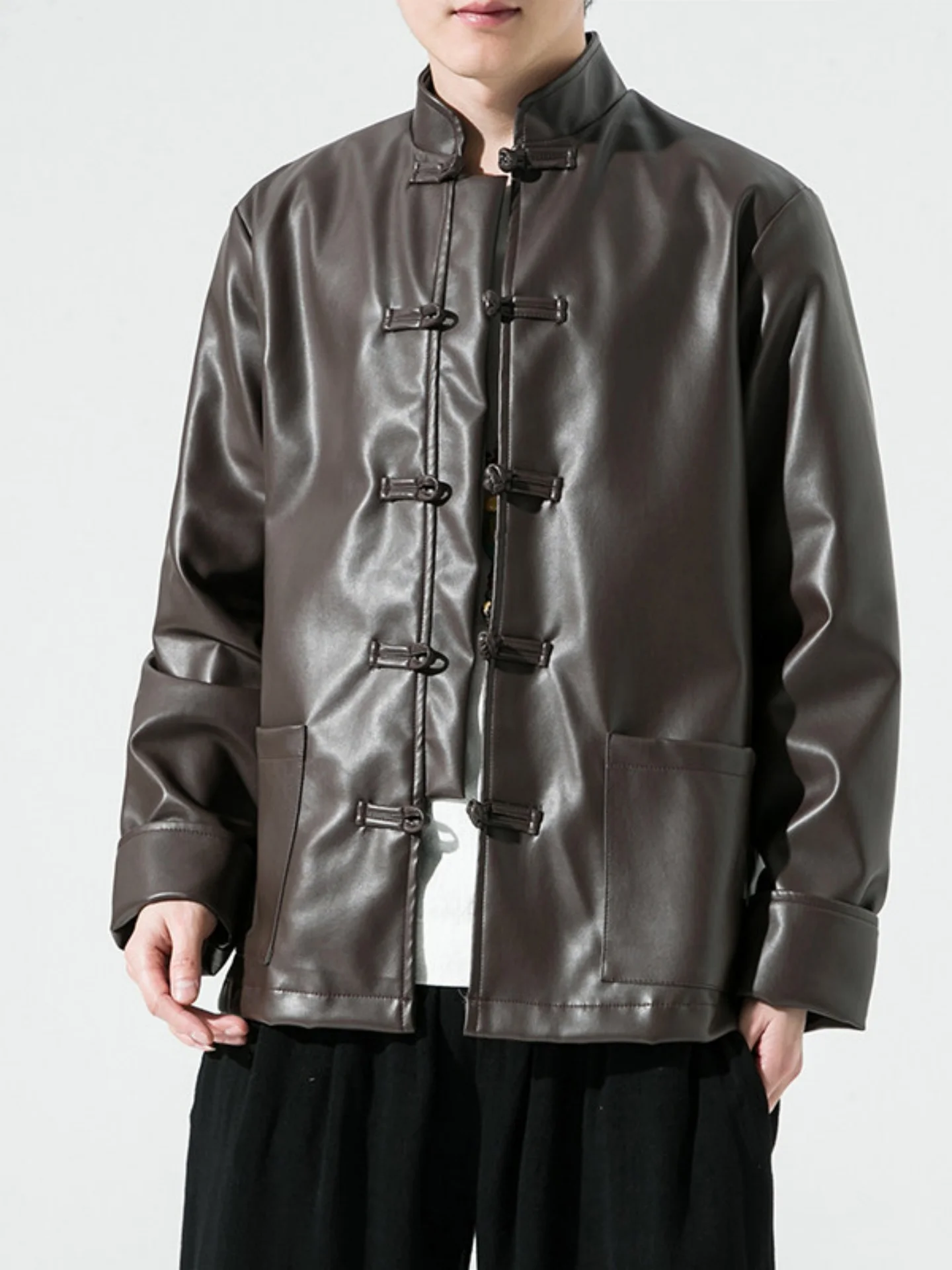 Waed PU Leather Jaet Men's New Chinese Sle Button Tang Suit Spring New High-End Feeling Stand Collar Zhongan Coat
Waed PU Leather Jaet Men's New Chinese Sle Button Tang Suit Spring New High-End Feeling Stand Collar Zhongan Coat