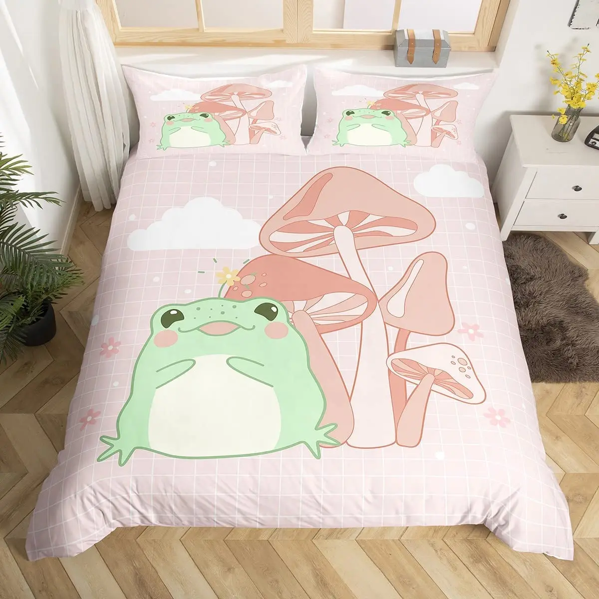 Frog Duvet Cover Set Cute Kawaii Cartoon Frog Pattern King Queen Size Polyester Comforter Cover With Pillowcase For Kids Girls
Frog Duvet Cover Set Cute Kawaii Cartoon Frog Pattern King Queen Size Polyester Comforter Cover With Pillowcase For Kids Girls