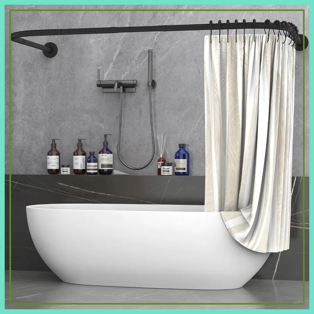 2-in-1 U L Shaped Curved Shower Curtain Rod, 304 Stainless Steel Rustproof, Adjustable Corner Rail with 24 Hooks, Black
2-in-1 U L Shaped Curved Shower Curtain Rod, 304 Stainless Steel Rustproof, Adjustable Corner Rail with 24 Hooks, Black