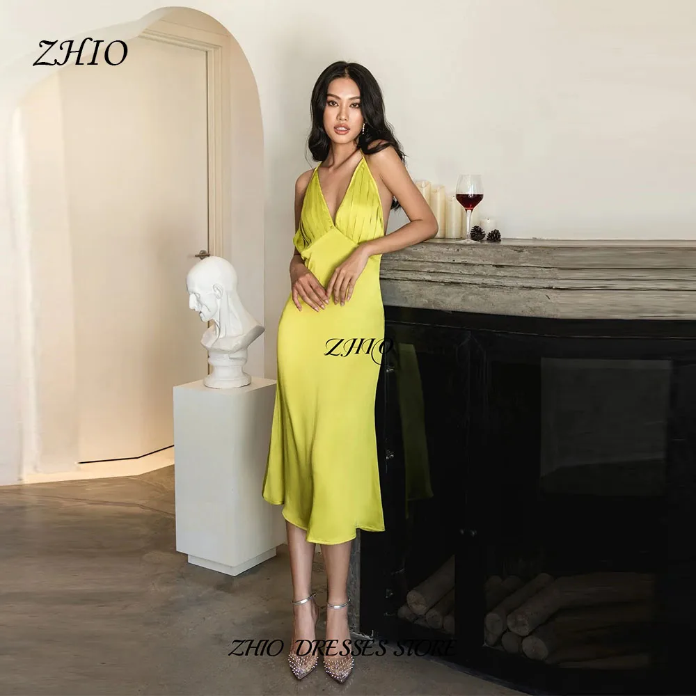 ZHIO Stylish Yellow Satin Dress Deep V Neck Backless Ruched Midi Evening Gown for Special Occasions Customized
ZHIO Stylish Yellow Satin Dress Deep V Neck Backless Ruched Midi Evening Gown for Special Occasions Customized