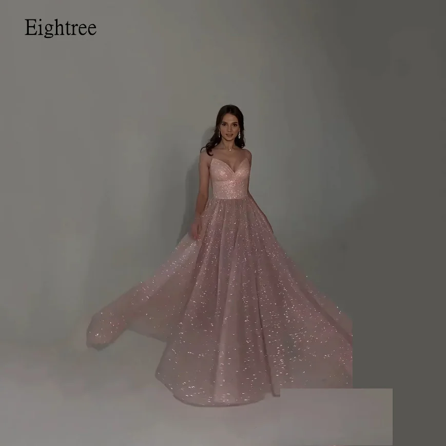 Eightree Glitter Spaghetti Strap Pink Prom Gowns Backless Formal Party Gown Long Evening Dress vestidos de gala Customized
Eightree Glitter Spaghetti Strap Pink Prom Gowns Backless Formal Party Gown Long Evening Dress vestidos de gala Customized