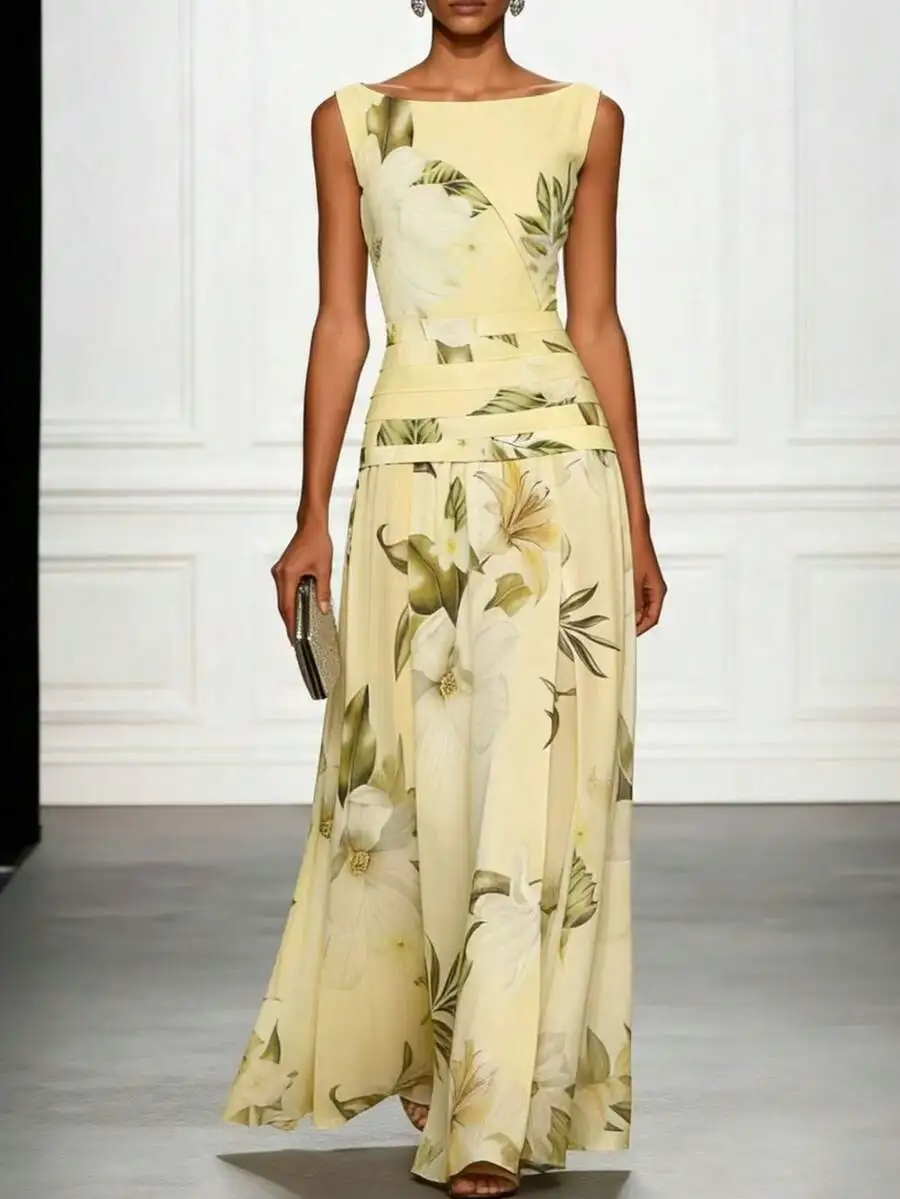 Floral Print Sleeveless Maxi Dress High Waist A-Line Floor Length Chiffon Flowy Elegant Formal
Floral Print Sleeveless Maxi Dress High Waist A-Line Floor Length Chiffon Flowy Elegant Formal