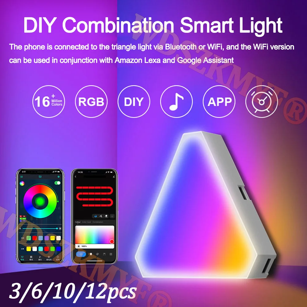 Smart WiFi/BT Triangle Wall Light RGB Indoor Atmosphere LED Night Light APP Music Synchronization Game Room Bedroom Decoration
Smart WiFi/BT Triangle Wall Light RGB Indoor Atmosphere LED Night Light APP Music Synchronization Game Room Bedroom Decoration