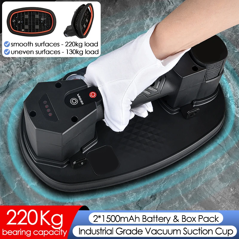 Industrial Grade Electric Vacuum Suction Cup 220KG Load Granite Tile Glass Lifting Tool with 2 Battery Heavy-Duty Vacuum Suckers
Industrial Grade Electric Vacuum Suction Cup 220KG Load Granite Tile Glass Lifting Tool with 2 Battery Heavy-Duty Vacuum Suckers