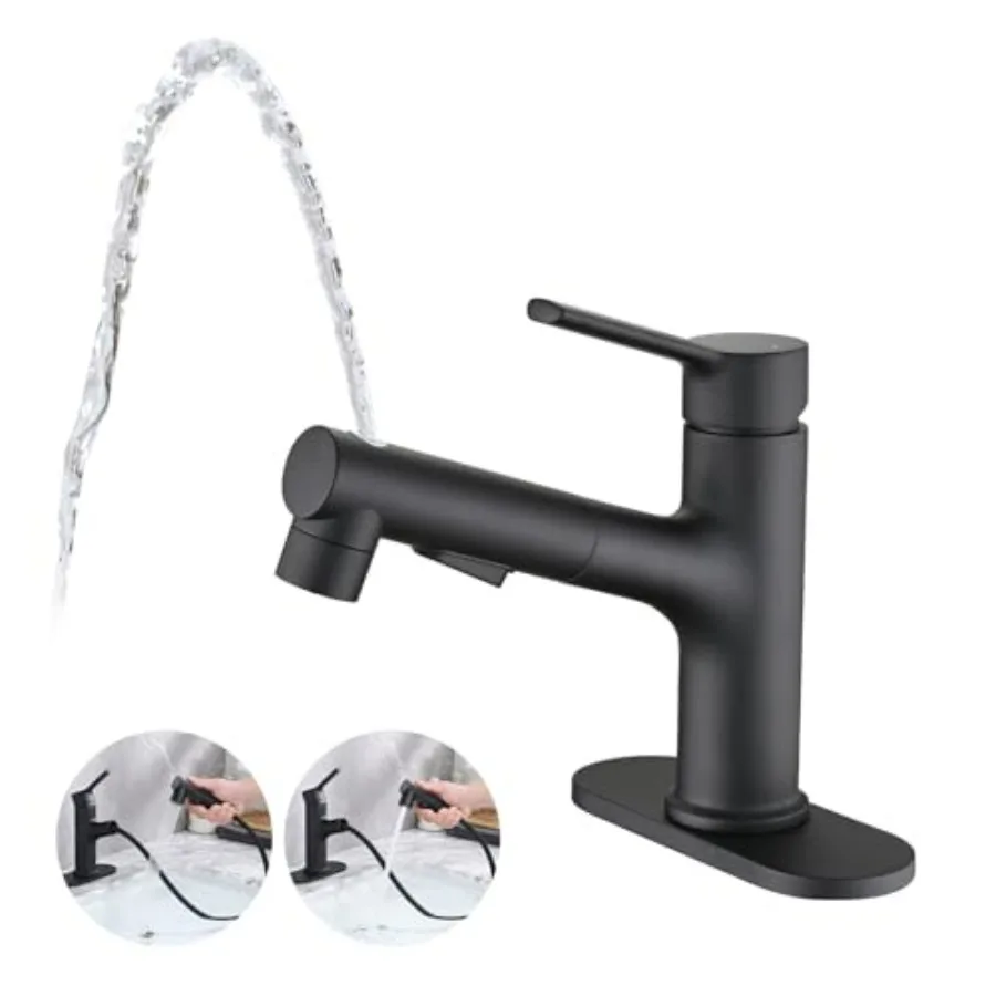 Bathroom sink faucet with pull-out sprayer matte black finish modern single-handle design with pop-up drain stopper and deck pl
Bathroom sink faucet with pull-out sprayer matte black finish modern single-handle design with pop-up drain stopper and deck pl