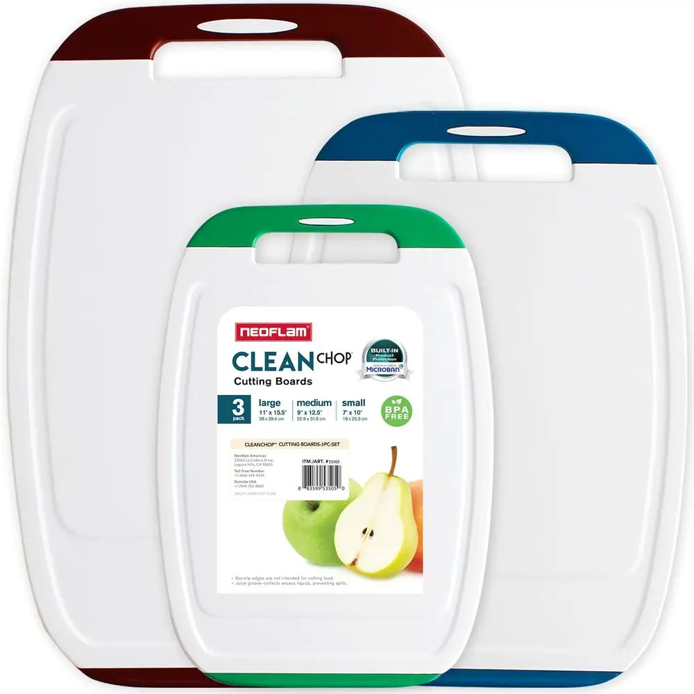 Microban Antimicrobial Plastic Cutting Board 3 Sets, BPA Free, NonSlip EZ Grip Handle, Dishwasher Safe, Stain amp Odor Free, Re
Microban Antimicrobial Plastic Cutting Board 3 Sets, BPA Free, NonSlip EZ Grip Handle, Dishwasher Safe, Stain amp Odor Free, Re