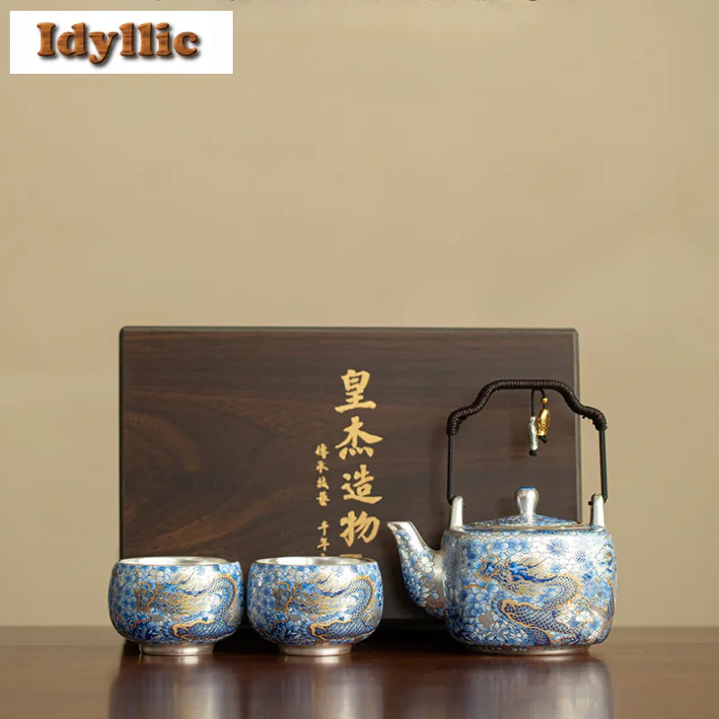 Gilded Silver Blue And White Dragon Phoenix Bridge Tea Set Complete Set Aesthetic Tea Ceremony Set Teapot And Tea Cup Set Cha
Gilded Silver Blue And White Dragon Phoenix Bridge Tea Set Complete Set Aesthetic Tea Ceremony Set Teapot And Tea Cup Set Cha