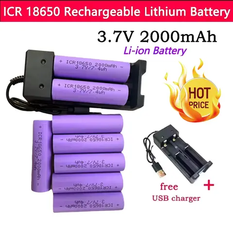 Original ICR18650 3.7V 2000mAh Rechargeable Lithium Battery Suitable for Flashlights Small Fans Toys Electric Pointer Doorbell