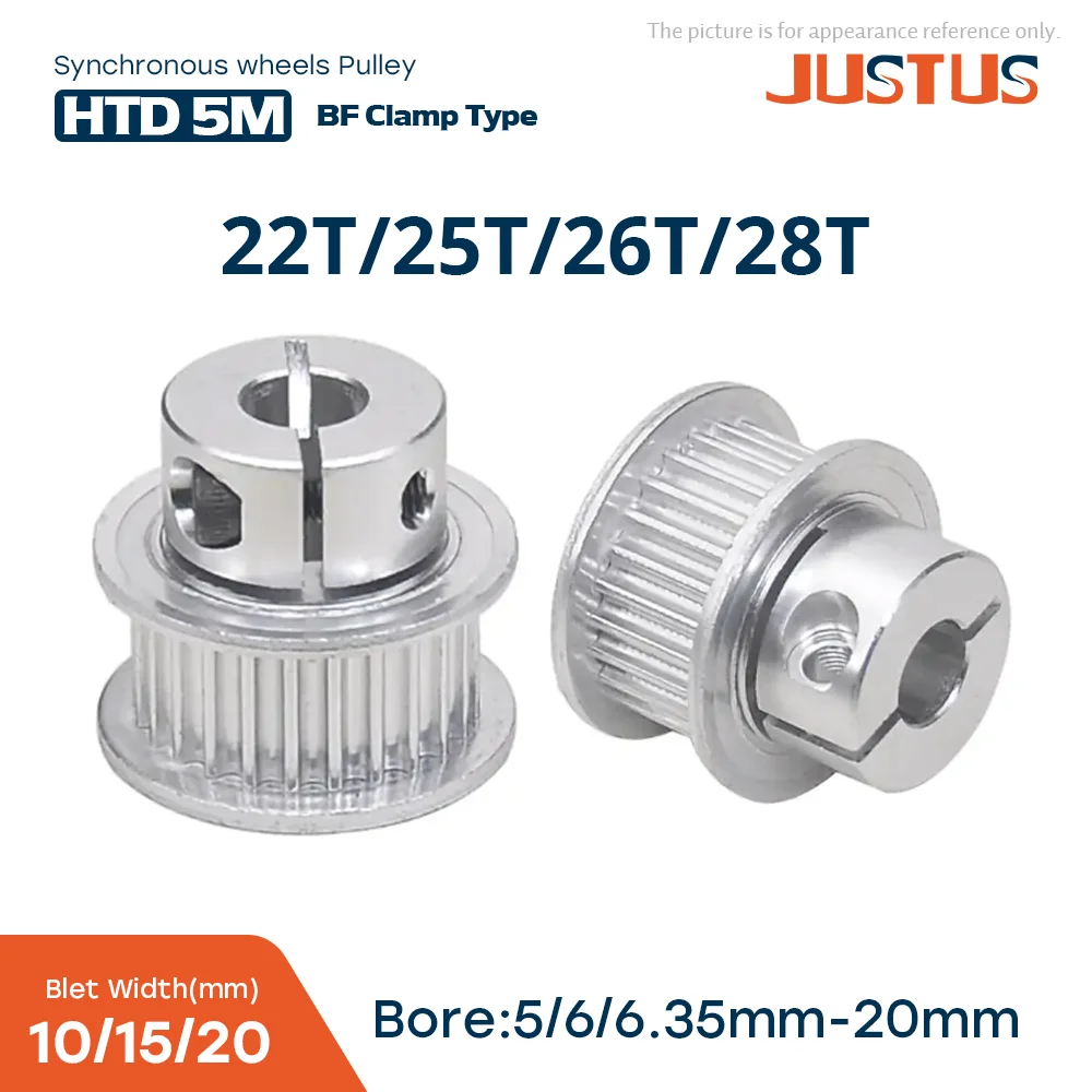 22T/25T/26T/28 Tooth HTD 5M BF Clamping Type Synchronous Wheels Bore 5-20mm for Belt width 10/15/20mm 3D Printer Accessories
22T/25T/26T/28 Tooth HTD 5M BF Clamping Type Synchronous Wheels Bore 5-20mm for Belt width 10/15/20mm 3D Printer Accessories