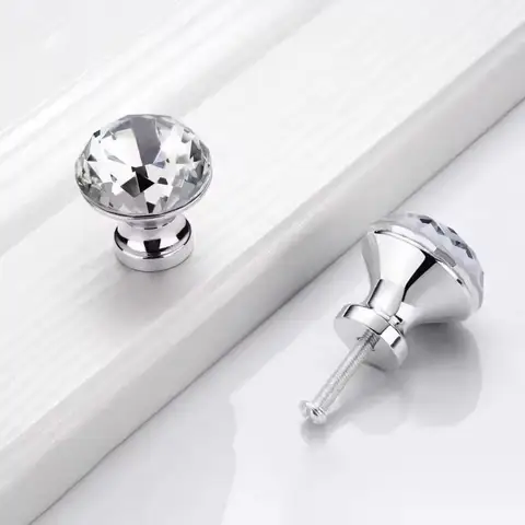 16Pcs Diamond Furniture Door Knobs Crystal Glass Pot Cover Handles Cabinet Pull Decorative for Dresser Cupboard Wardrobe
