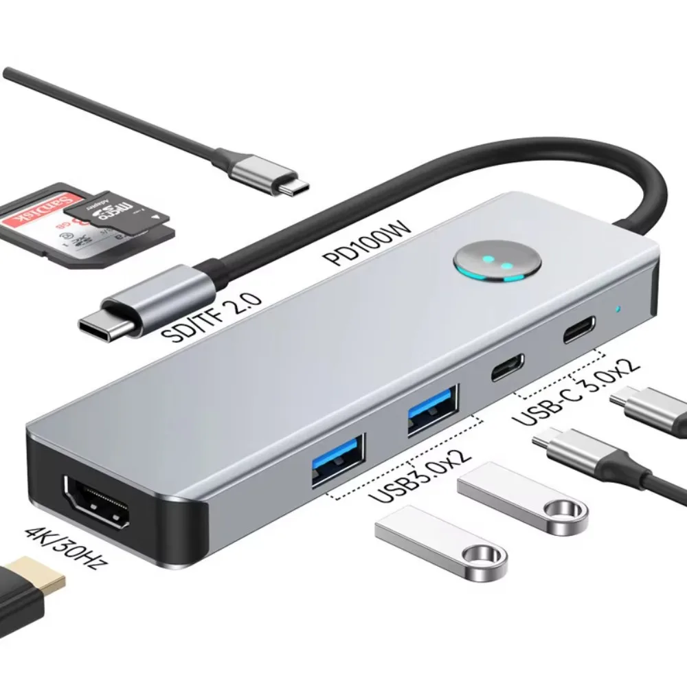 Док-станция USB C 8-в-1, 4K HDMI-совместимая, 100 Вт PD, SD/TF, 2xUSB 3.0, 2xUSB-C 3.0 для MacBook Air M1, iPad Pro, Windows
Док-станция USB C 8-в-1, 4K HDMI-совместимая, 100 Вт PD, SD/TF, 2xUSB 3.0, 2xUSB-C 3.0 для MacBook Air M1, iPad Pro, Windows